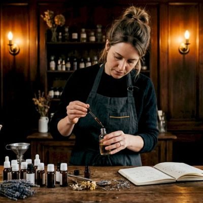 Woman blending handcrafted fragrance oils